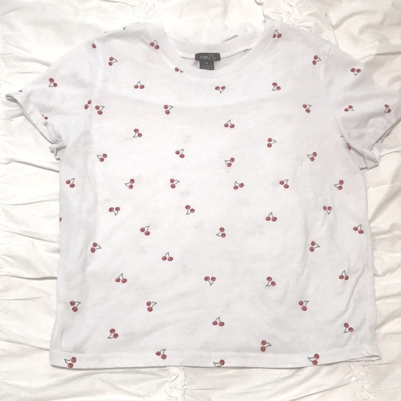 Rue 21 white cherry crop tee - Picture 1 of 3